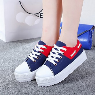 Womens Shoes Canvas Flat Heel Creepers/Closed Toe Fashion Sneakers Casual Blue/Pink/Red/Navy - Womens Shoes