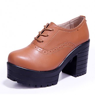 Womens Shoes Leather Chunky Heel Platform/Closed Toe Fashion Sneakers Casual Black/Brown/Red - Fashion Womens Shoes