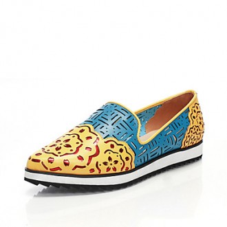 Womens Shoes Leather Flat Heel Pointed Toe Fashion Sneakers Casual Yellow/White - Fashion Womens Shoes