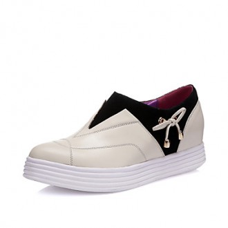 Womens Shoes Leather Flat Heel Pointed Toe Fashion Sneakers Athletic/Casual Beige/Burgundy - Womens Shoes